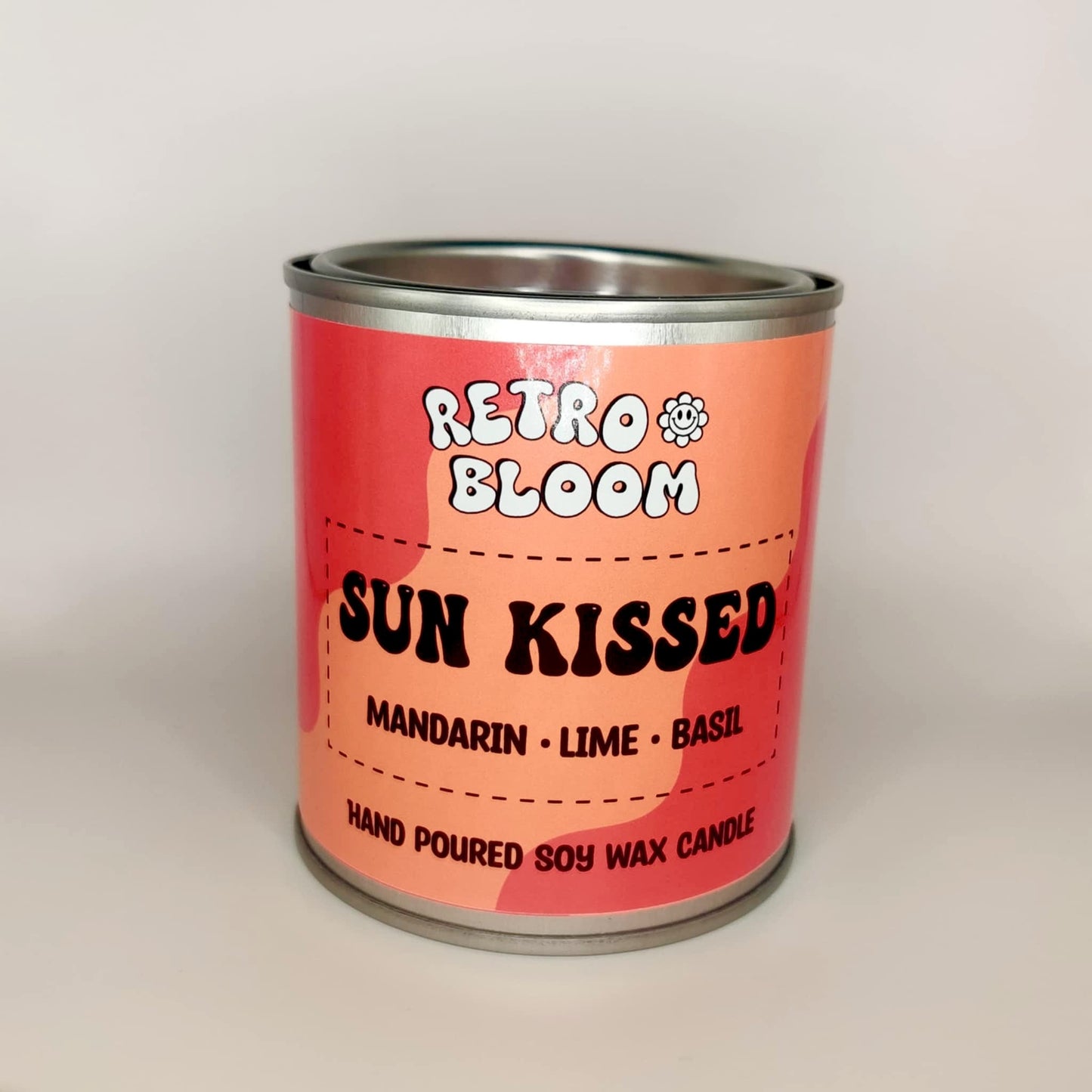 Sun Kissed candle in citrus tin – lime, bergamot, mandarin & patchouli soy wax candle by Retro Bloom