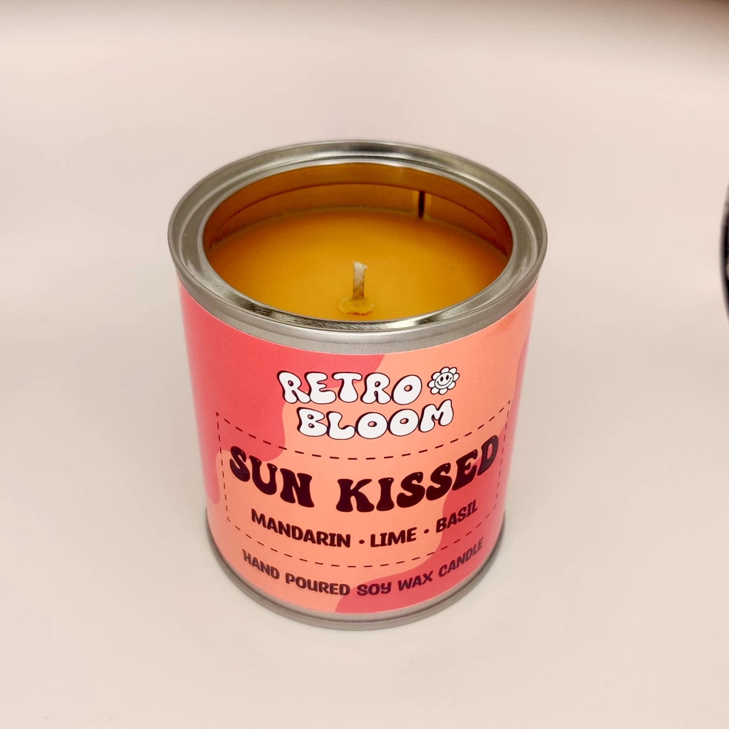 Sun Kissed candle in citrus tin – lime, bergamot, mandarin & patchouli soy wax candle by Retro Bloom
