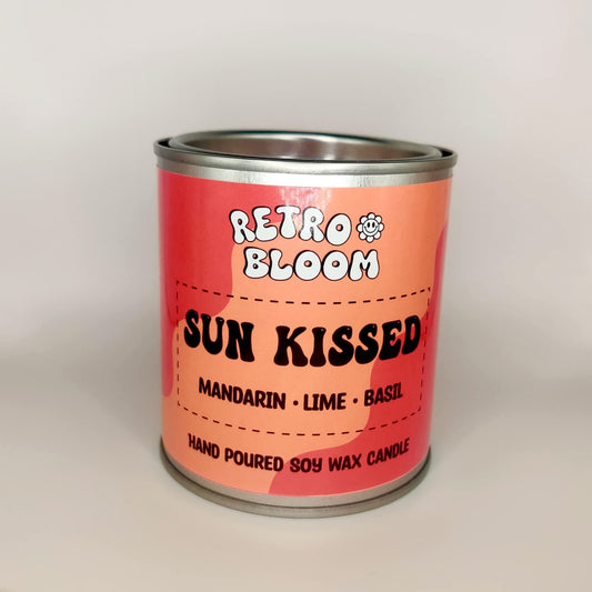 Sun Kissed candle in citrus tin – lime, bergamot, mandarin & patchouli soy wax candle by Retro Bloom